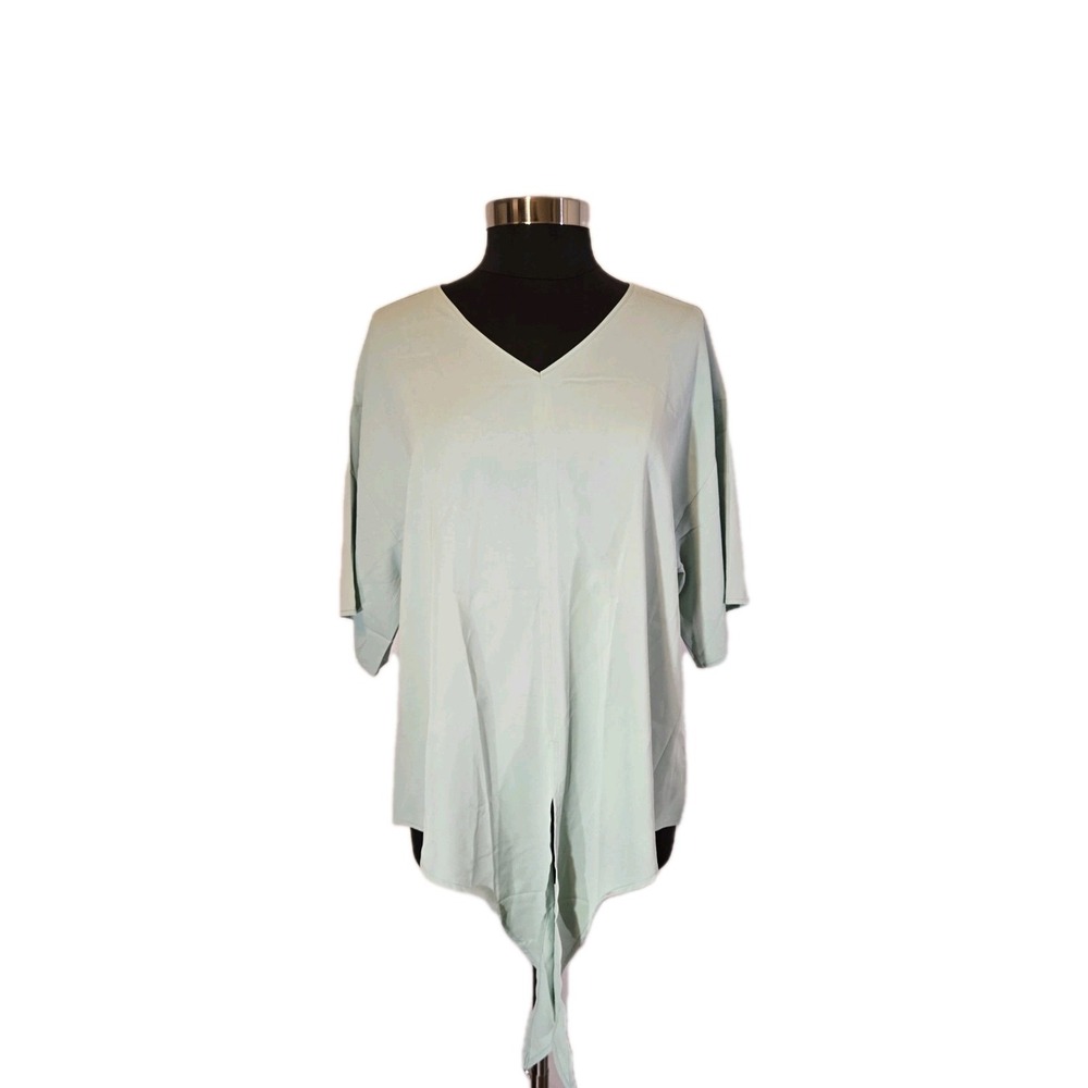 XII Women's Sage Green Tie Front Blouse Lightweight‎ V Neck Top
